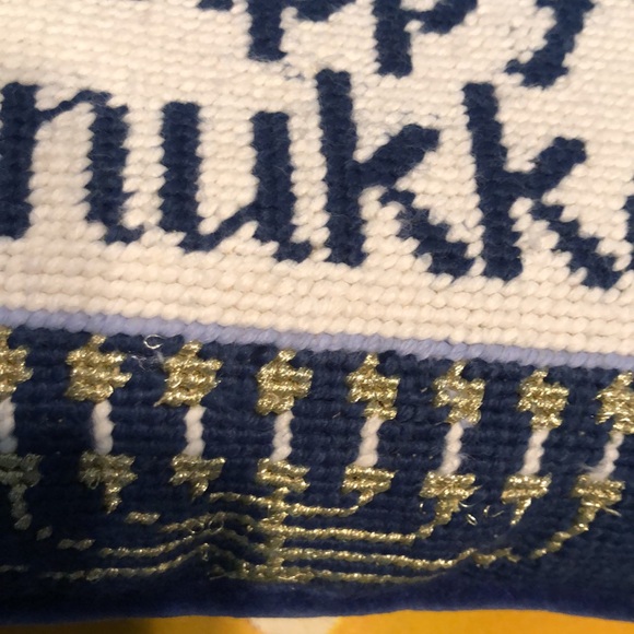 VTG Happy Hanukkah Needlepoint Throw Pillow - Picture 7 of 8